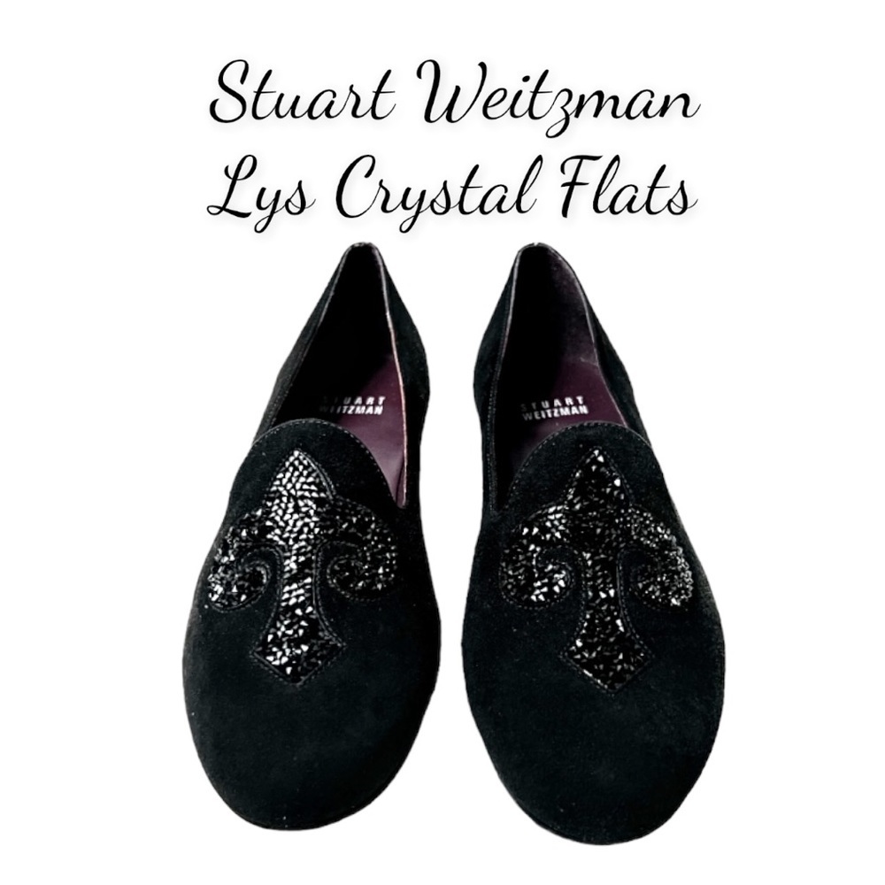 NIB Stuart Weitzman Lys Crystal-Rocks Smoking Slipper, Black Size 6.5